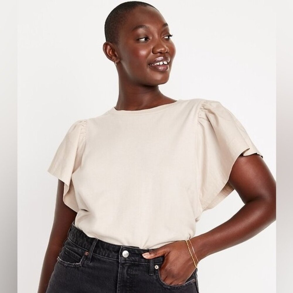 Old Navy Beige Flutter Sleeve Top NWT